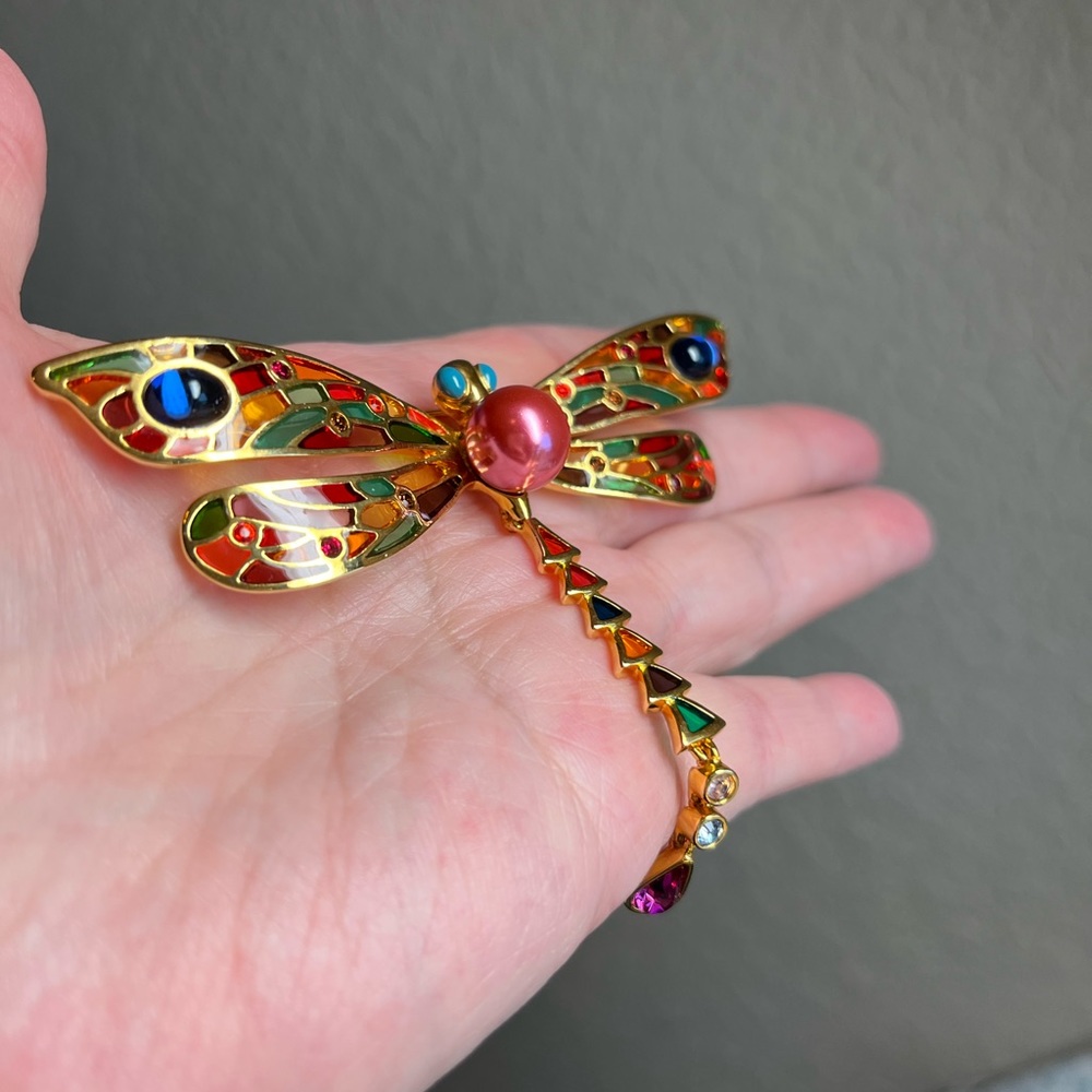 RARE Joan Rivers Mosaic Enamel  Dragonfly Brooch/Pin